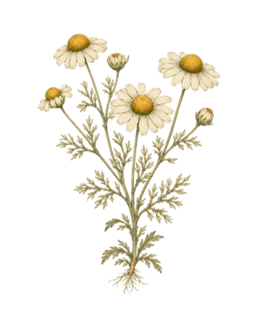 Chamomile drawer panel printed in deep green on kraft